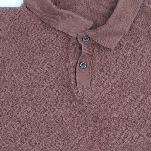 Zara Men's Brown Cotton Polo Shirt Size M Short Sleeve Casual