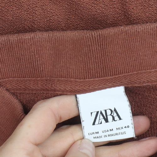 Zara Men's Brown Cotton Polo Shirt Size M Short Sleeve Casual