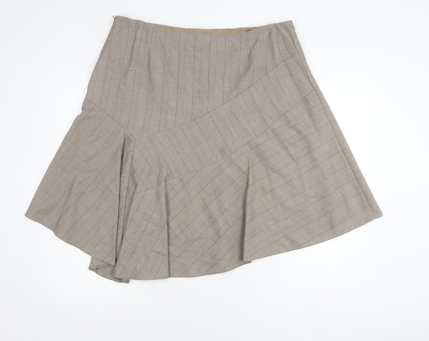Next Women Beige Striped Flare Skirt Size 20 Knee Length Workwear