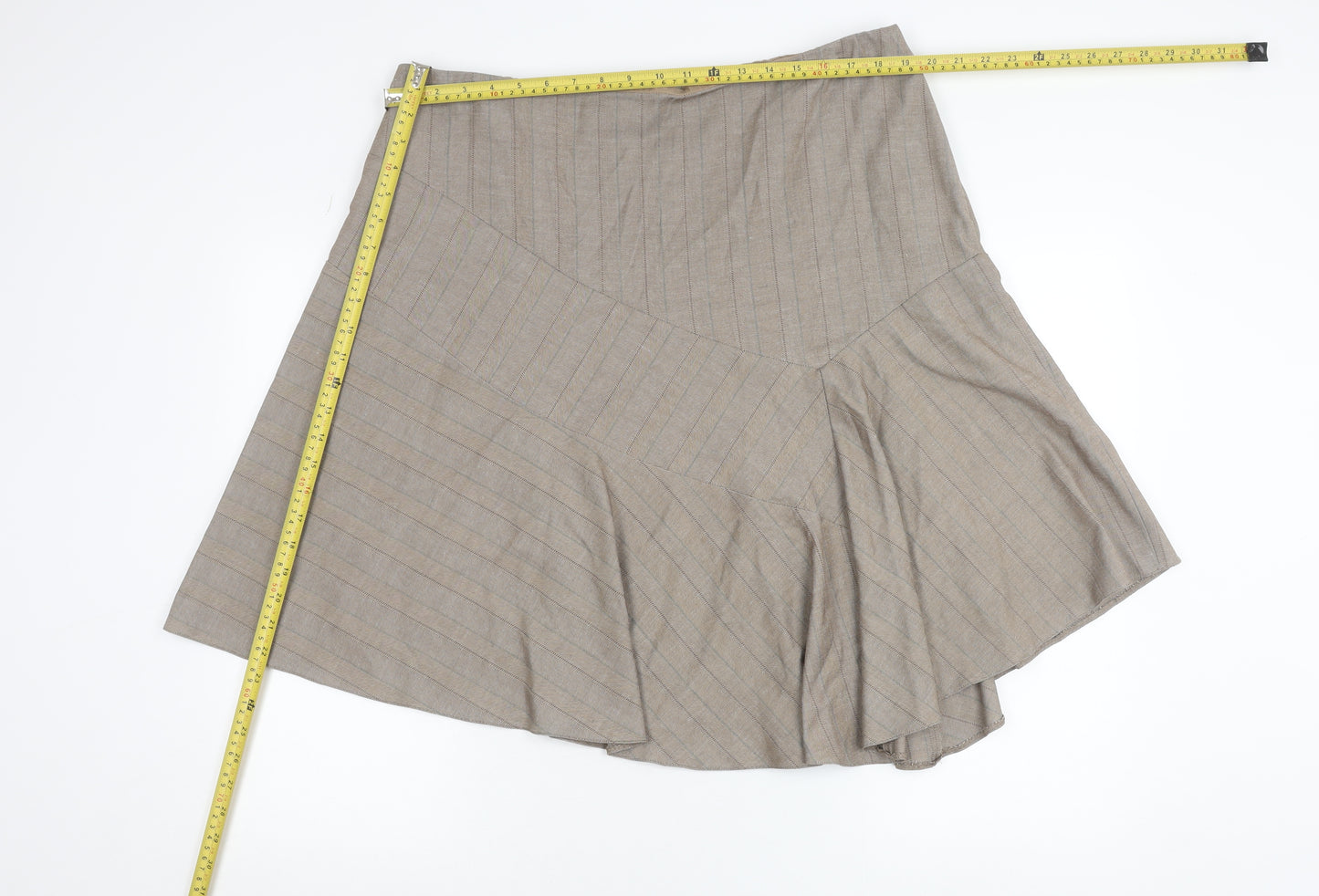 Next Women Beige Striped Flare Skirt Size 20 Knee Length Workwear