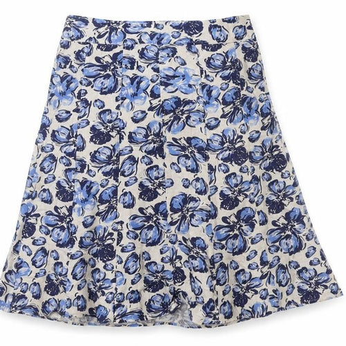 EWM Womens Blue White Floral A-Line Linen Dress Size 14