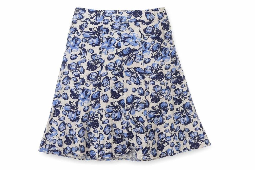 EWM Womens Blue White Floral A-Line Linen Dress Size 14