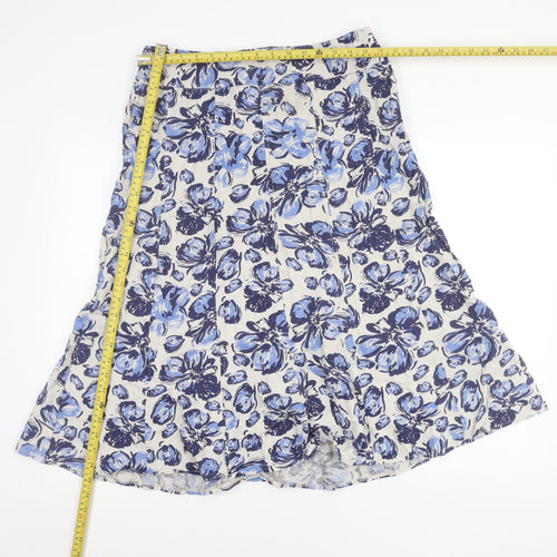 EWM Womens Blue White Floral A-Line Linen Dress Size 14