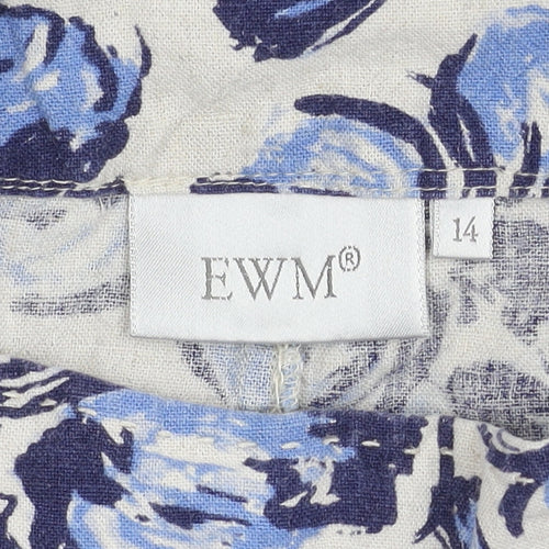 EWM Womens Blue White Floral A-Line Linen Dress Size 14