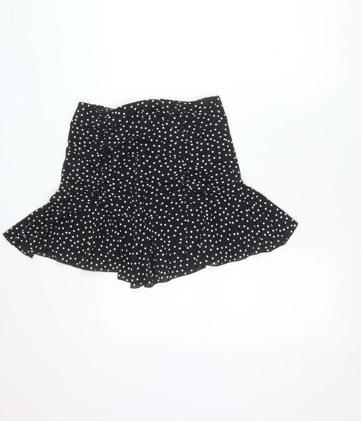 Quiz Womens Black Polka Dot Asymmetric Ruffle Skirt Size 6