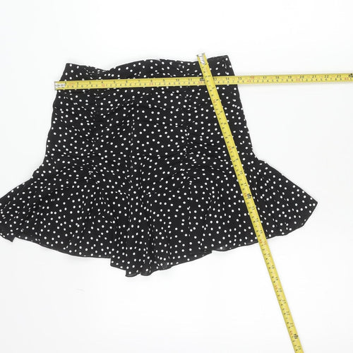 Quiz Womens Black Polka Dot Asymmetric Ruffle Skirt Size 6