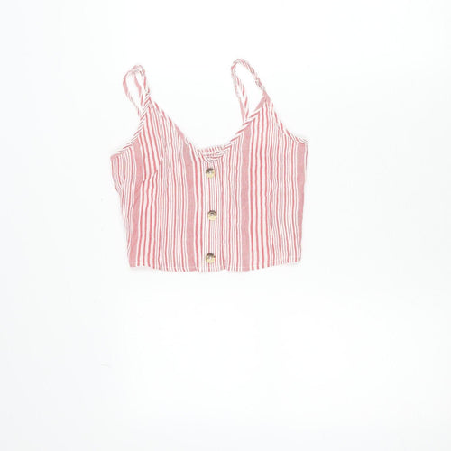 H&M Divided Womens Red Striped Cropped Viscose Tank Top Size 6
