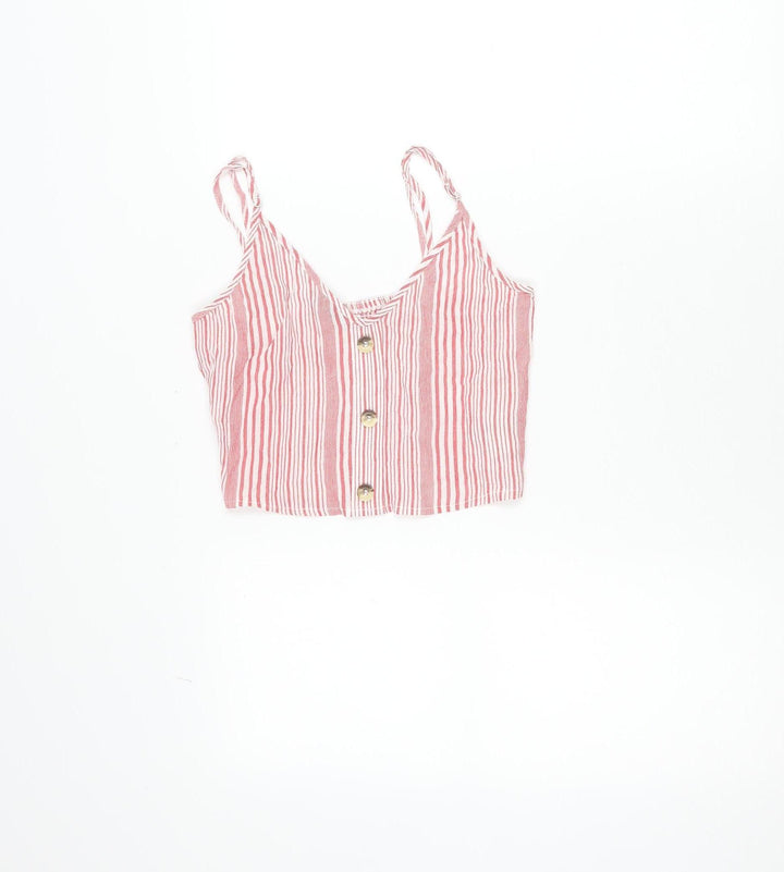 H&M Divided Womens Red Striped Cropped Viscose Tank Top Size 6
