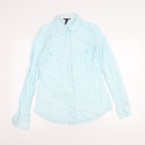Long Tall Sally Women’s Blue Polka Dot Button-Up Shirt UK 10 Tall