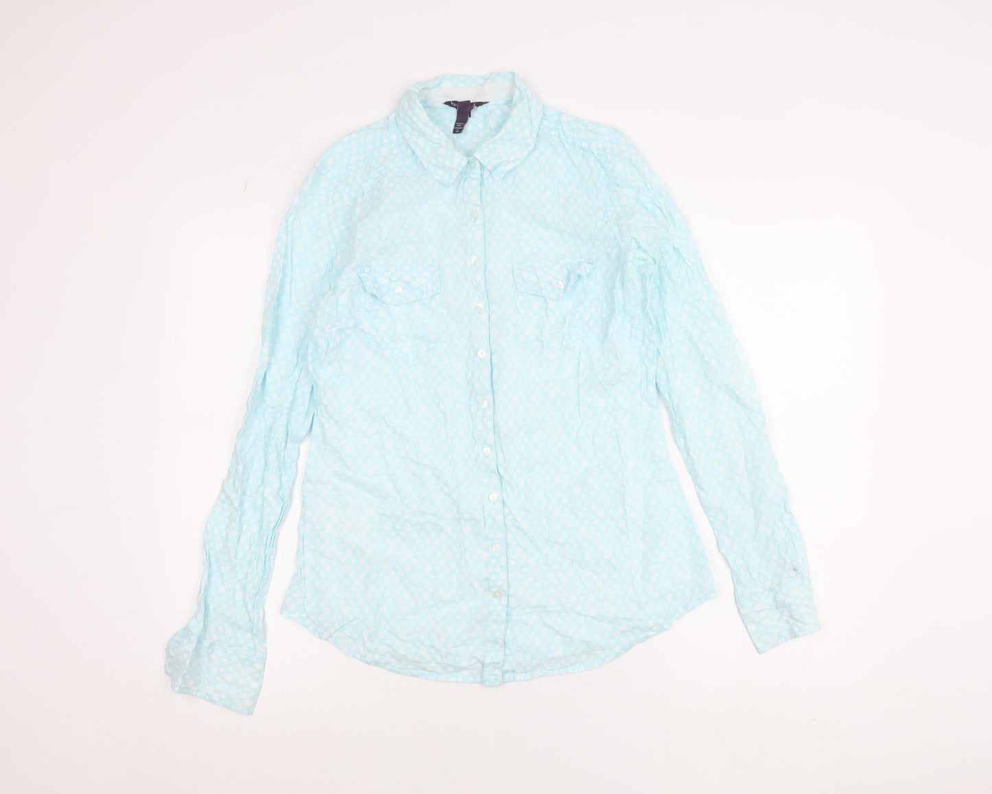 Long Tall Sally Women’s Blue Polka Dot Button-Up Shirt UK 10 Tall