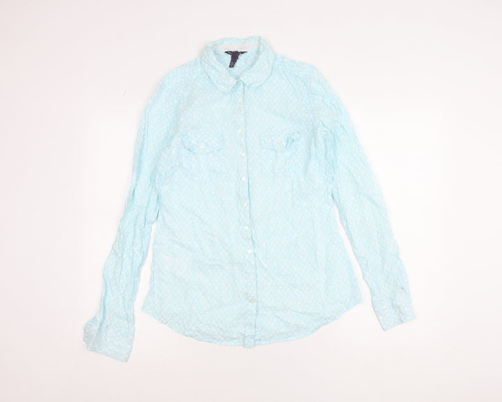 Long Tall Sally Women’s Blue Polka Dot Button-Up Shirt UK 10 Tall