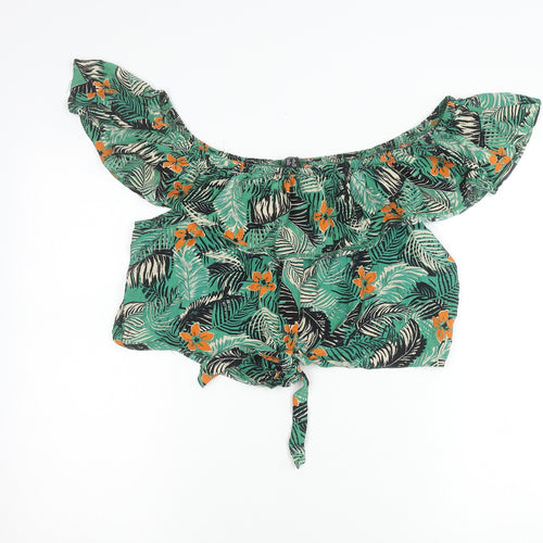 New Look Womens Green Tropical Floral Off Shoulder Cropped Blouse Size 16