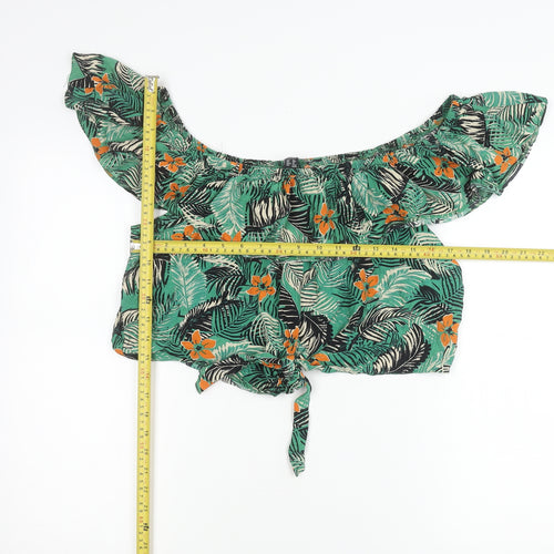 New Look Womens Green Tropical Floral Off Shoulder Cropped Blouse Size 16