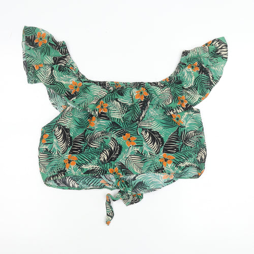 New Look Womens Green Tropical Floral Off Shoulder Cropped Blouse Size 16