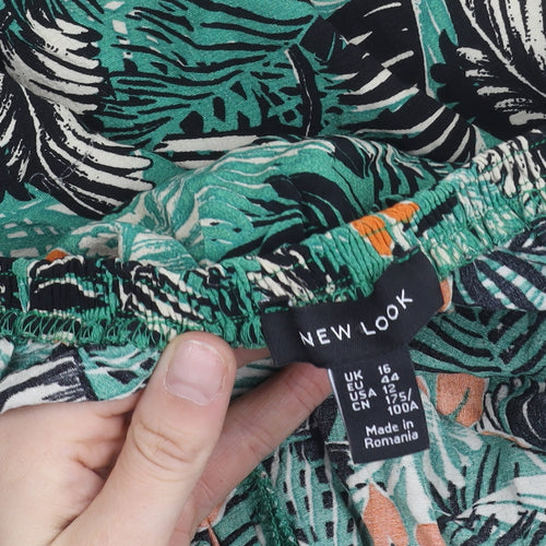 New Look Womens Green Tropical Floral Off Shoulder Cropped Blouse Size 16