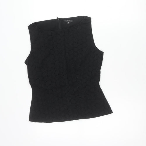 Warehouse Women’s Black Cotton Lace Blouse UK 10 Sleeveless