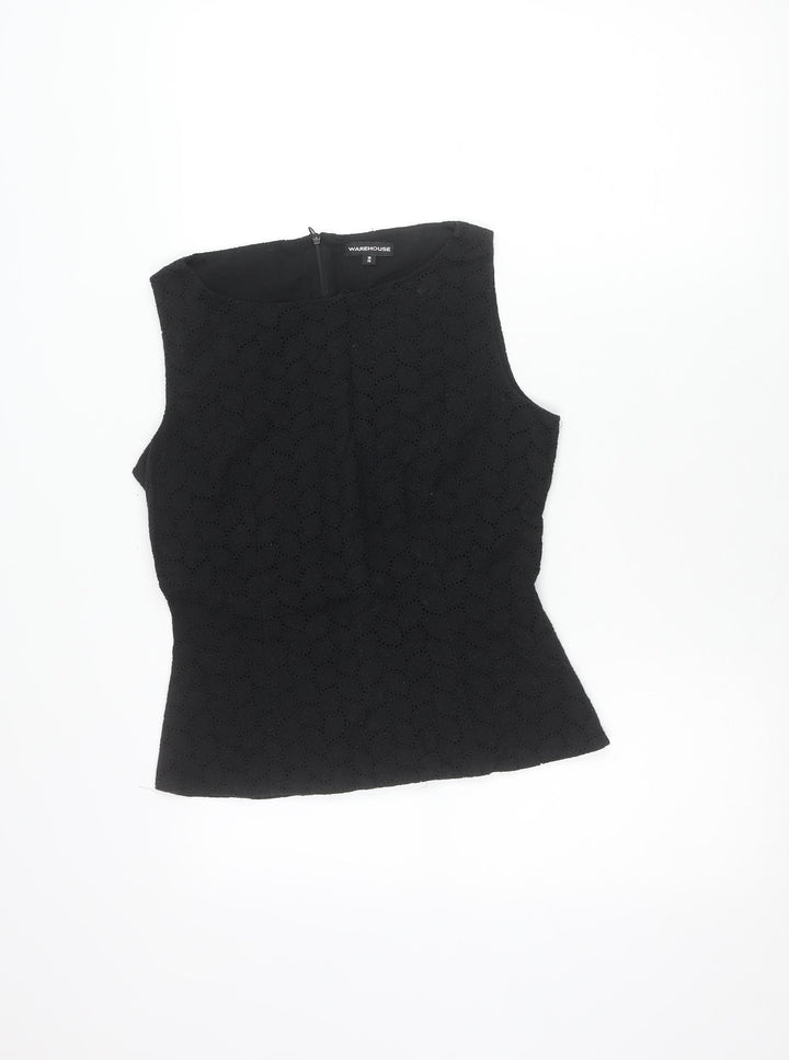 Warehouse Women’s Black Cotton Lace Blouse UK 10 Sleeveless