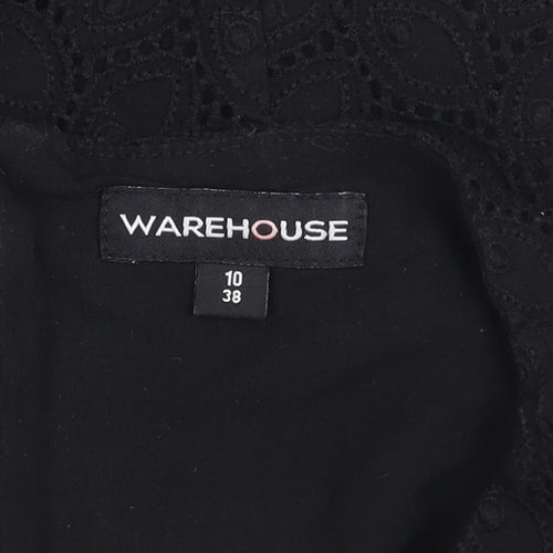 Warehouse Women’s Black Cotton Lace Blouse UK 10 Sleeveless