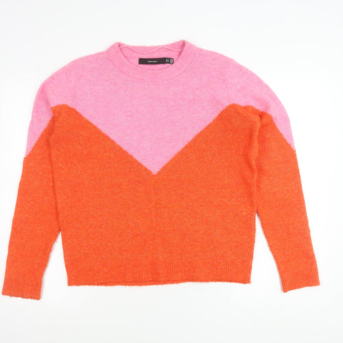 Vero Moda Women’s Pink Orange Pullover Jumper Size S Crew Neck Knit