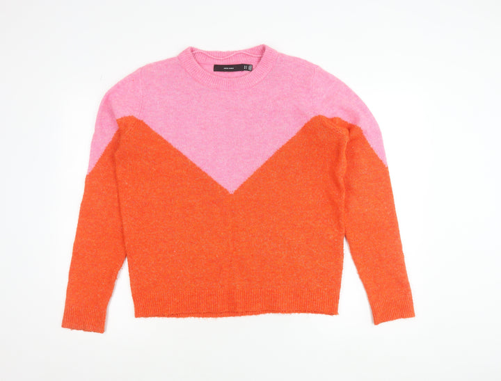 Vero Moda Women’s Pink Orange Pullover Jumper Size S Crew Neck Knit