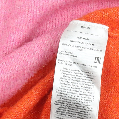 Vero Moda Women’s Pink Orange Pullover Jumper Size S Crew Neck Knit