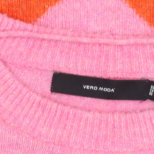 Vero Moda Women’s Pink Orange Pullover Jumper Size S Crew Neck Knit