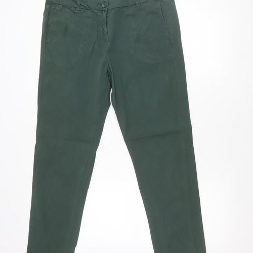 Marks and Spencer Woman Green Cotton Blend Stretch Trousers Size 14