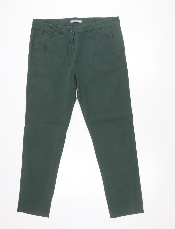 Marks and Spencer Woman Green Cotton Blend Stretch Trousers Size 14