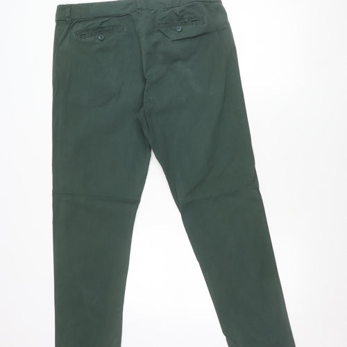 Marks and Spencer Woman Green Cotton Blend Stretch Trousers Size 14