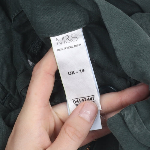 Marks and Spencer Woman Green Cotton Blend Stretch Trousers Size 14