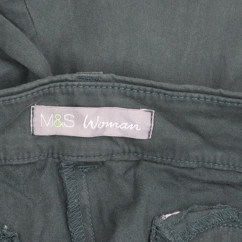 Marks and Spencer Woman Green Cotton Blend Stretch Trousers Size 14