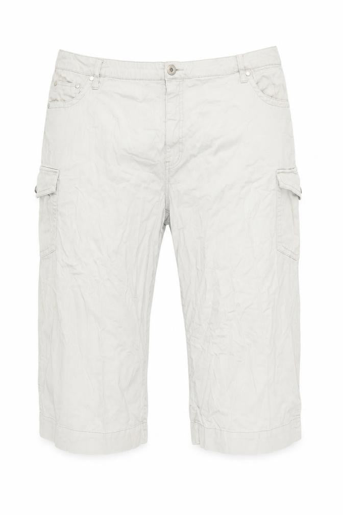 Front view of Faded Glory unisex beige cargo shorts 26w relaxed cotton stretch