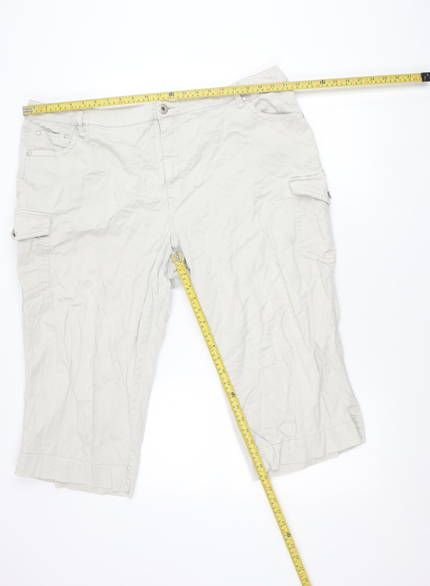 Faded Glory Unisex Beige Cargo Shorts 26W Relaxed Cotton Stretch