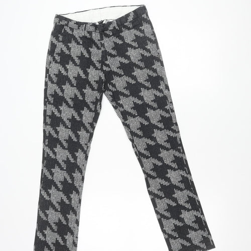 Topman Women Black Check Slim Fit Stretch Trousers Size 10