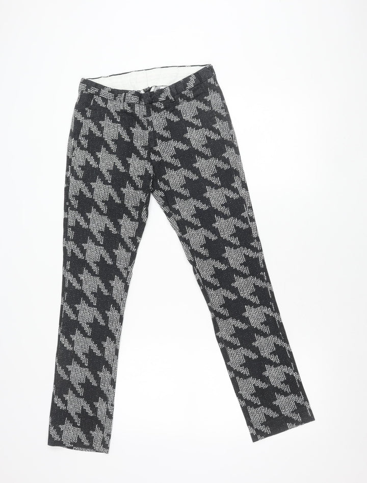 Topman Women Black Check Slim Fit Stretch Trousers Size 10
