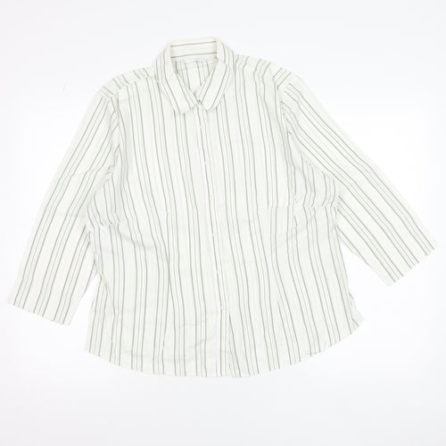 Amaranto Women’s White Striped Button-Up Shirt Size 16 Cotton Blend