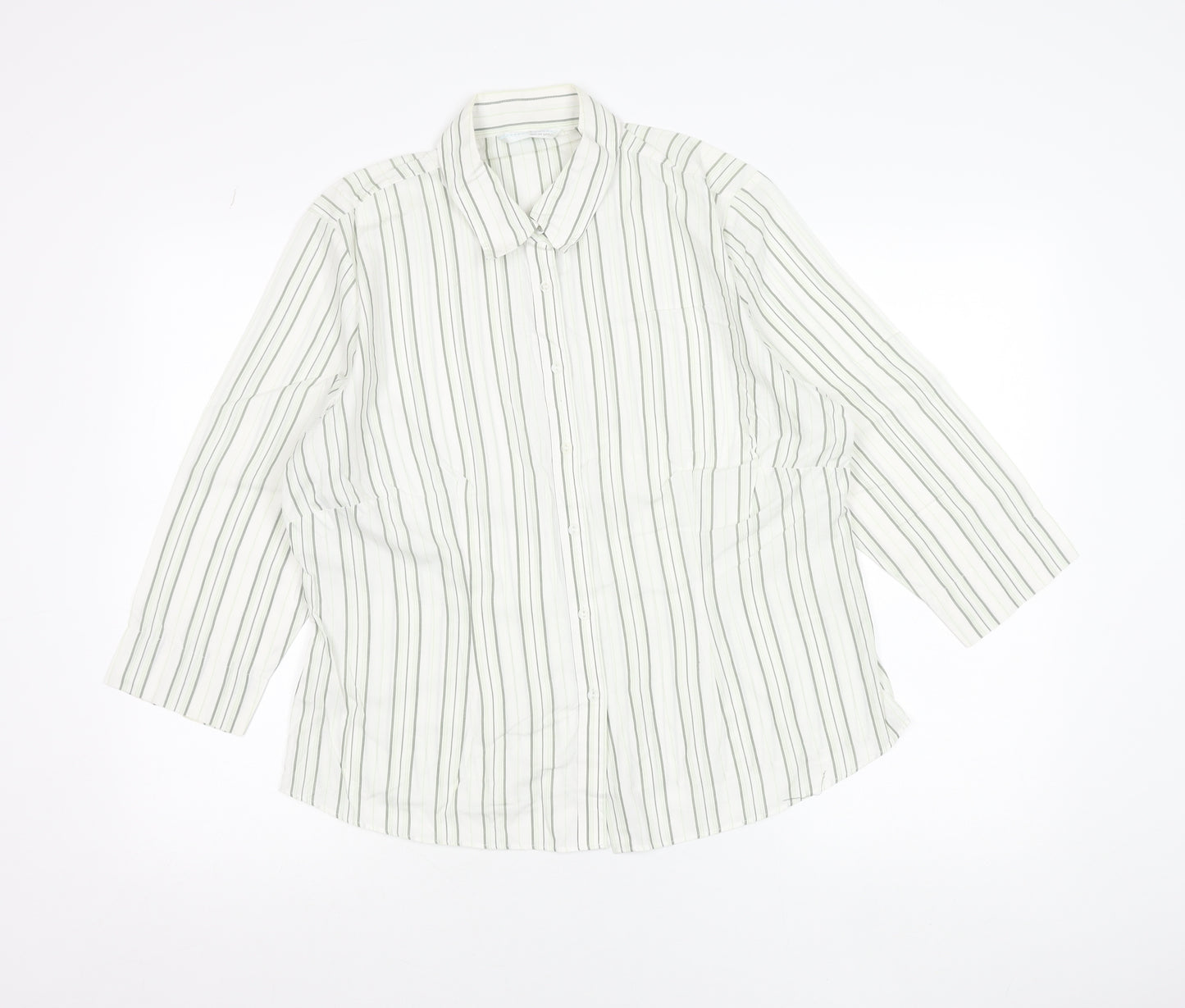 Amaranto Women’s White Striped Button-Up Shirt Size 16 Cotton Blend