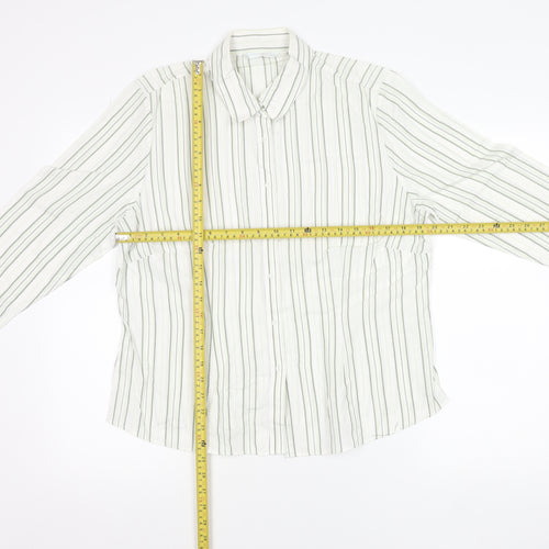 Amaranto Women’s White Striped Button-Up Shirt Size 16 Cotton Blend