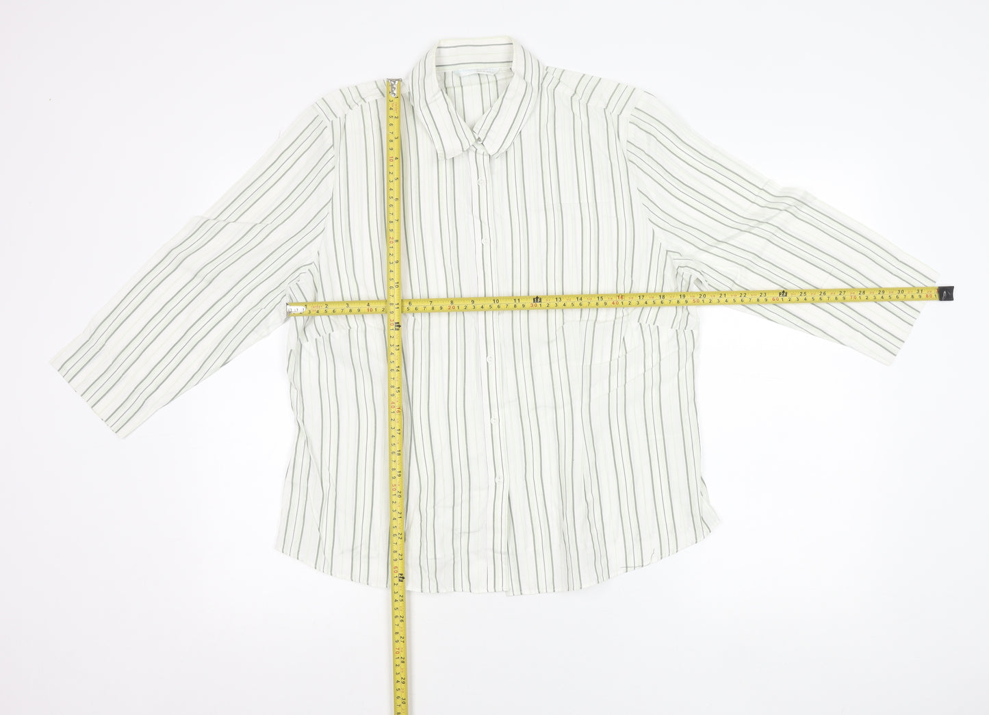Amaranto Women’s White Striped Button-Up Shirt Size 16 Cotton Blend