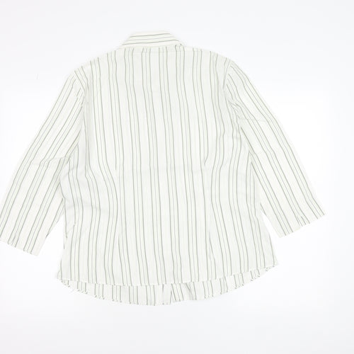 Amaranto Women’s White Striped Button-Up Shirt Size 16 Cotton Blend