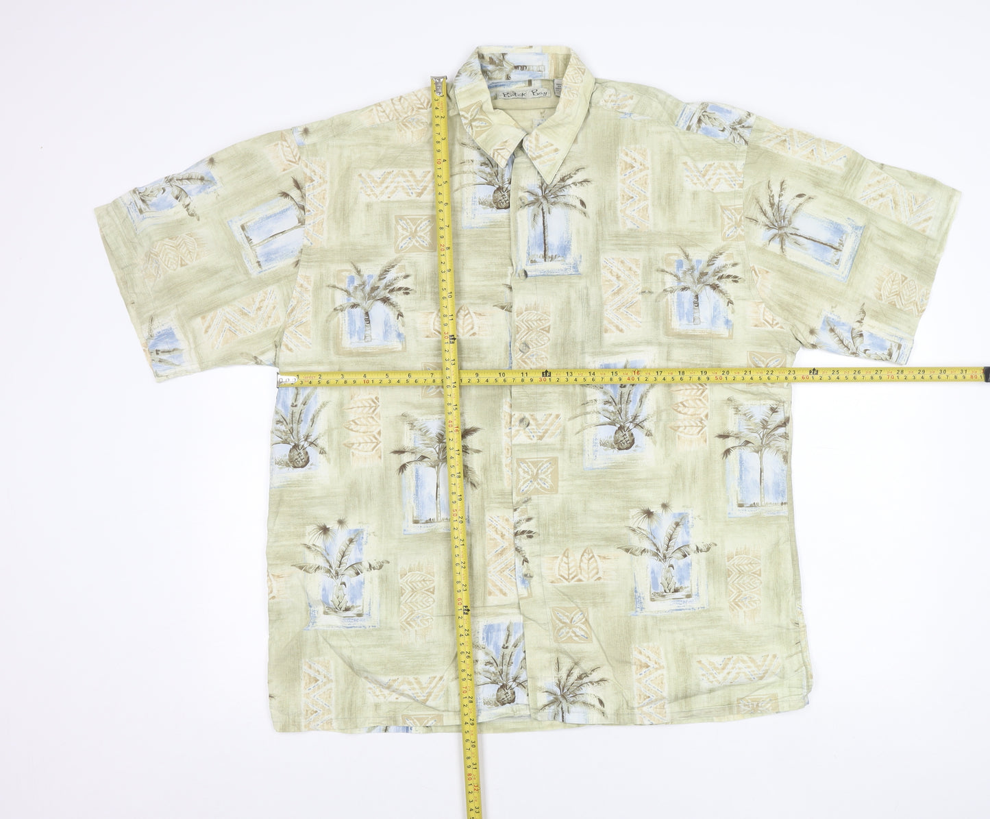 Batik Bay Men's Beige Hawaiian Cotton Shirt L Short Sleeve