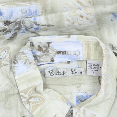 Batik Bay Men's Beige Hawaiian Cotton Shirt L Short Sleeve