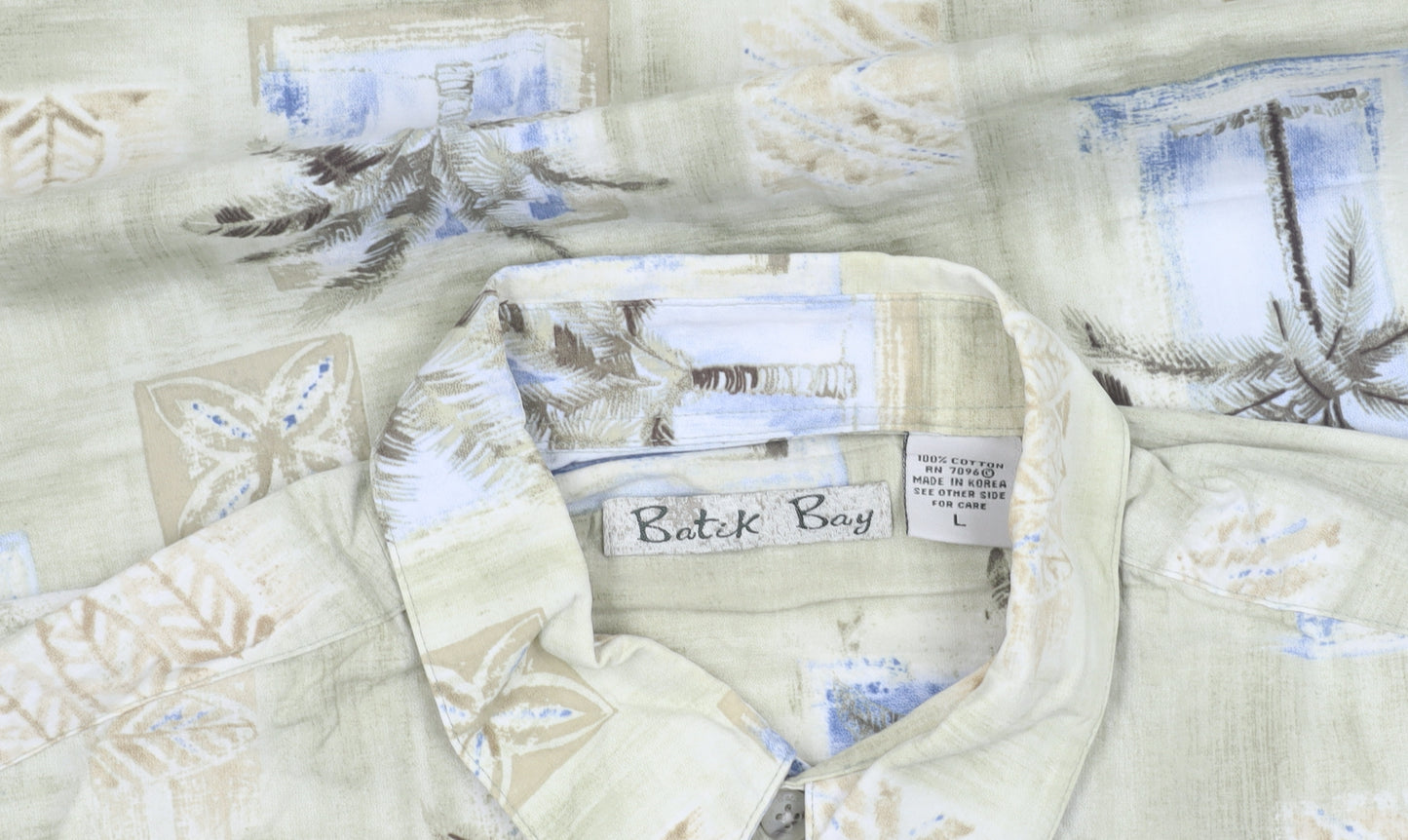 Batik Bay Men's Beige Hawaiian Cotton Shirt L Short Sleeve