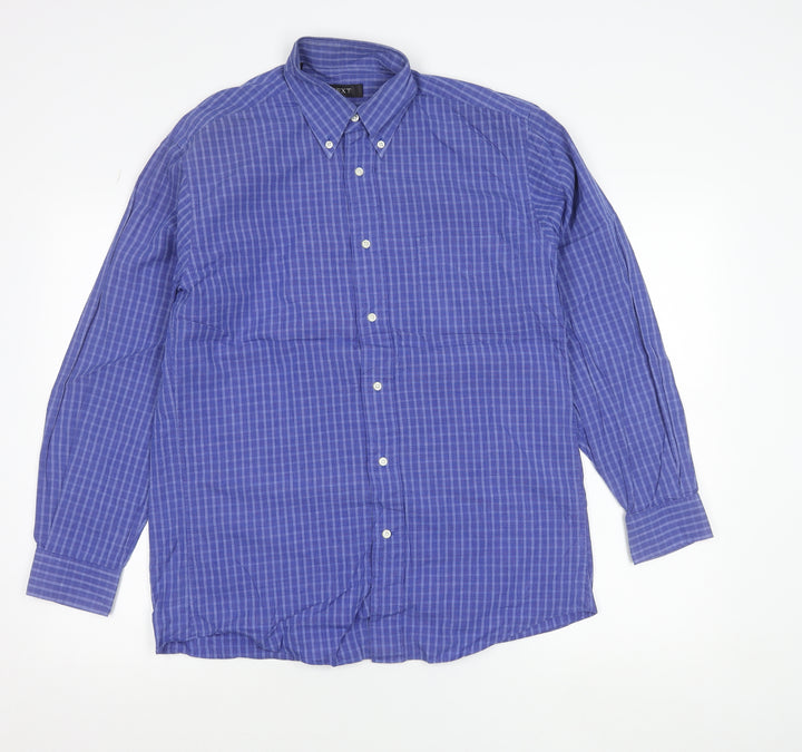 Next Womens Blue Checked Button-Up Cotton Shirt Size 10