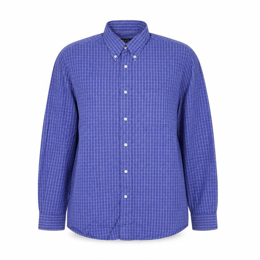 Front view of Next women’s blue checked button-up cotton shirt, size UK 10