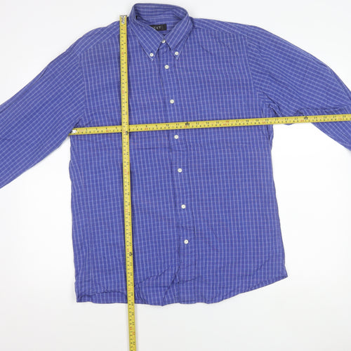 Next Womens Blue Checked Button-Up Cotton Shirt Size 10