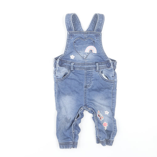 Bluezoo Girls Blue Denim Dungarees 6-9 Months Rainbow Butterfly Embroidery