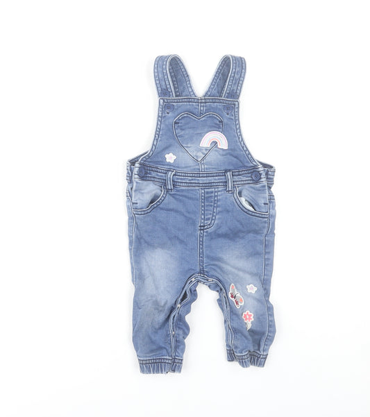 Bluezoo Girls Blue Denim Dungarees 6-9 Months Rainbow Butterfly Embroidery