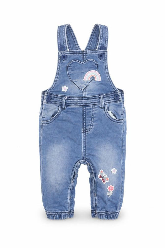 Bluezoo Girls Blue Denim Dungarees 6-9 Months Rainbow Butterfly Embroidery