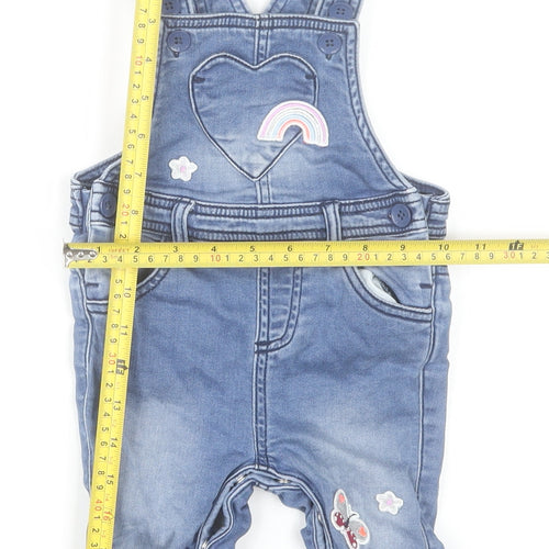 Bluezoo Girls Blue Denim Dungarees 6-9 Months Rainbow Butterfly Embroidery